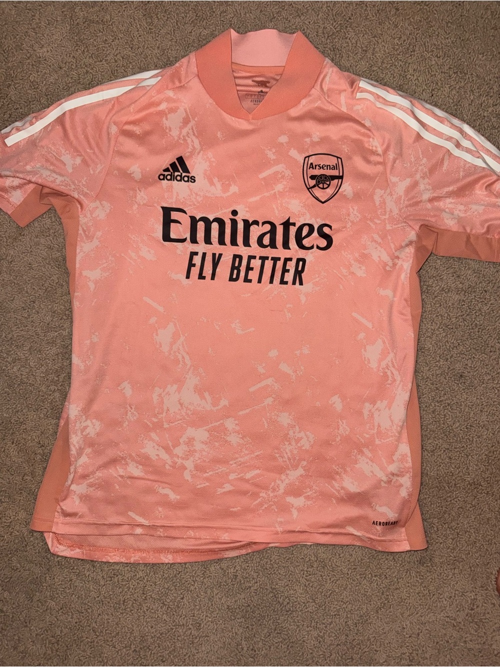 adidas Arsenal Pink Marble Away Jersey with White Stripes